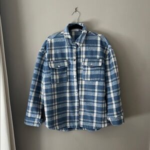 Vestique Blue and White Plaid Shirt Jacket